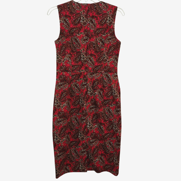 Brooks Brothers Beaded Paisley Sheath Dress Size 2 Red Split Neck Lined Career - Picture 8 of 11